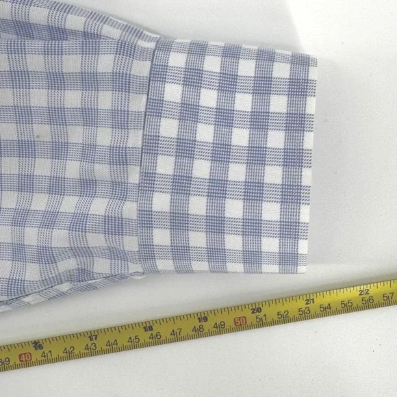 David Donahue Mens 17.5 34/35 Blue White Gingham Cotton Dress Shirt Plaid L/S - Picture 6 of 8